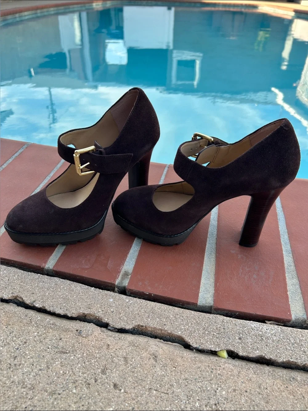 Michael Kors Dark Brown Suede Cutout Platform Heels